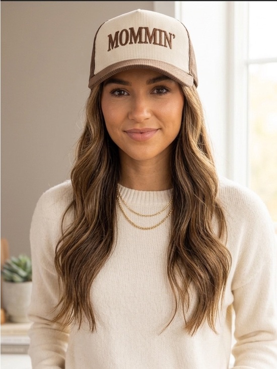 Zenana Outfitters Accessories - Zenana Outfitters Mommin' Two-Tone Corduroy Cap - Cream & Brown